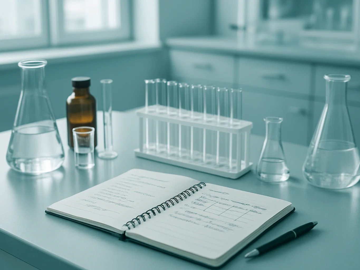 Pharmaceutical research laboratory with a notebook for campaign planning